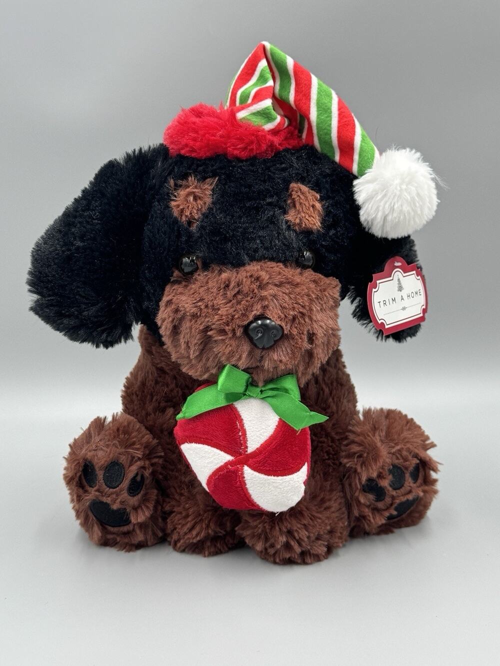 Rottweiler Puppy Dog In Santa Hat W/ Plush Peppermint 11” Stuffed Animal